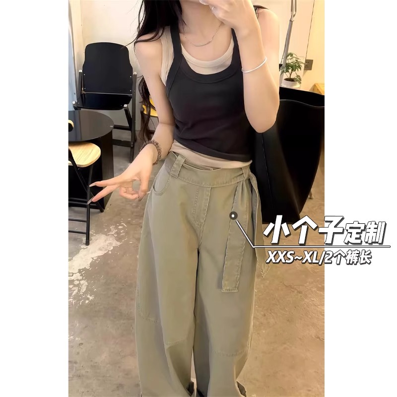 150小矮个子复古高腰工装休闲裤145设计感拖地直筒阔腿裤女夏季xs