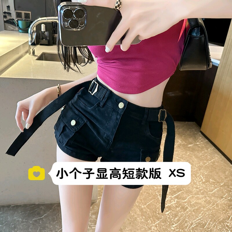 小个子显高150美式复古高腰大口袋工装风短裤辣妹A字休闲裤热裤xs