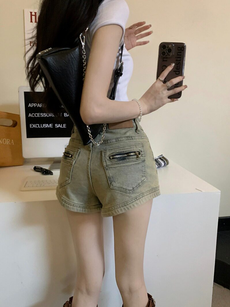 145小个子辣妹美式复古牛仔短裤女150修身设计感怀旧百搭热裤夏xs