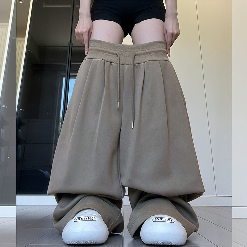 显高穿搭小个子美式复古运动裤低腰抽绳宽松显瘦直筒休闲阔腿裤XS