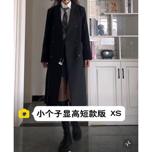 小个子中长款西装外套女150cm韩版正肩宽松过膝风衣西服大衣xxs码