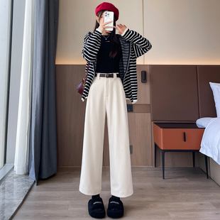 矮小个子直筒西裤垂感百搭150高腰休闲毛呢阔腿裤加绒显瘦九分裤