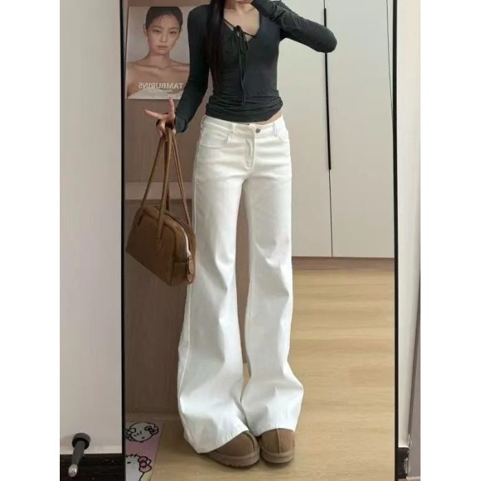 小矮个子美式微喇牛仔裤百搭减龄150cm辣妹低腰显瘦拖地喇叭裤XS