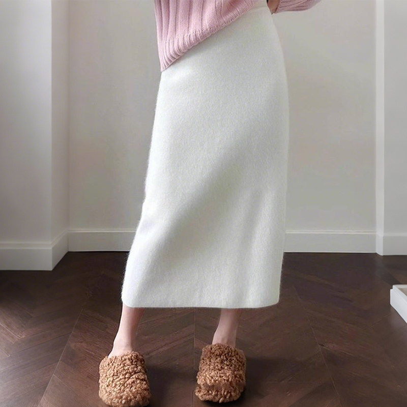 显瘦穿搭小个子白色直筒针织裙145CM高腰中长款a字气质包臀半身裙