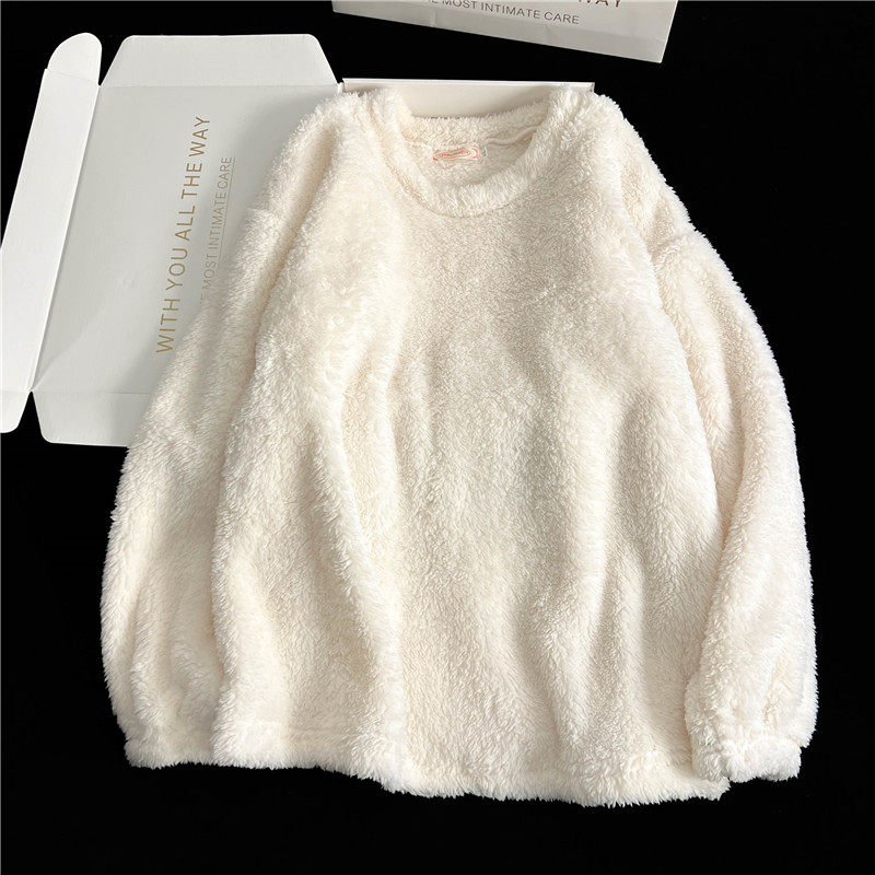日系毛绒绒保暖睡衣单件上衣秋冬宽松显瘦学生加绒加厚休闲打底衫