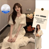 性感蕾丝仙女宽松睡裙家居服 春夏季 睡衣女宫廷风短袖 纯棉2024新款