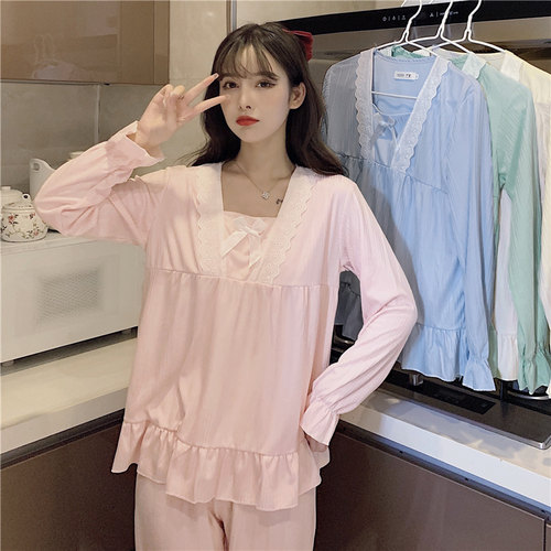纯棉可爱新款少女长袖套装睡衣