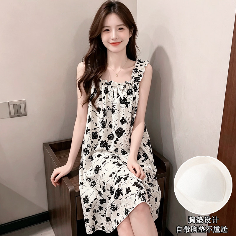 夏季薄款甜美吊带胸垫睡裙可外穿图片