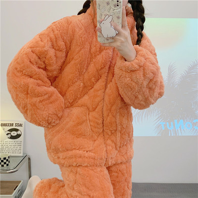 秋冬季新款三层加厚夹棉睡衣套装