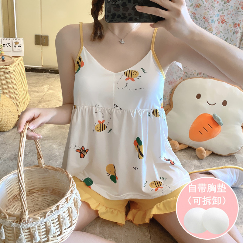 吊带胸垫睡衣女士夏季卡通两件套装2025年夏天新款纯棉薄款家居服,女士内衣/男士内衣/家居服,睡衣/家居服套装,淘宝优惠券,粉丝福利购,淘宝优惠卷