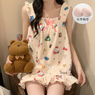 可外穿 带胸垫睡衣女夏季 2025新款 甜美卡通学生吊带短裤 家居服套装