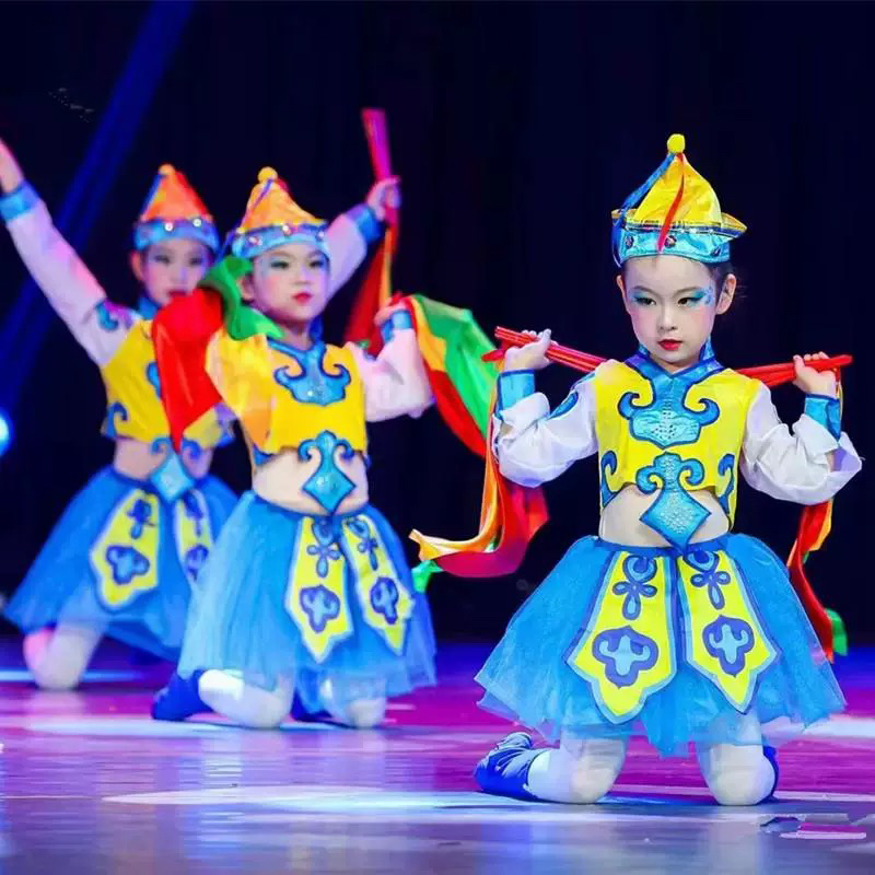 六一儿童蒙古演出服筷子舞马蹄哒哒表演服女童草原小骏马舞蹈服裙
