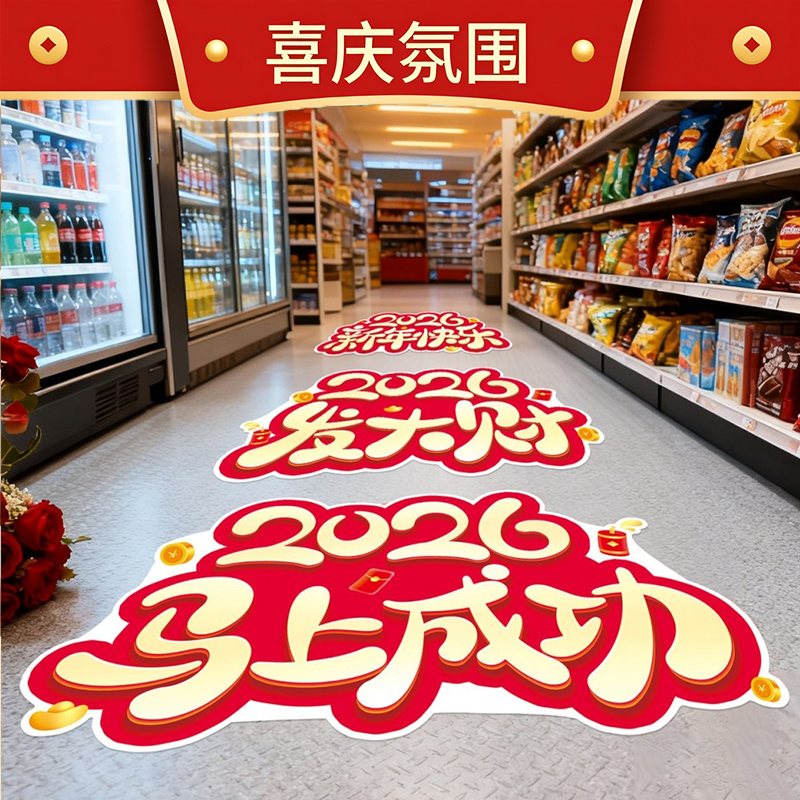 2026马上成功马上平安新年装饰场景布置地贴商场店铺过年地面贴纸,家居饰品,地贴,淘宝优惠券,粉丝福利购,淘宝优惠卷