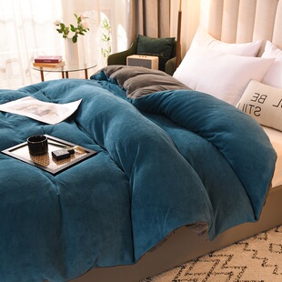 定制加厚牛奶珊瑚绒被套248x248单件纯色墨绿毛绒被罩229x230x240