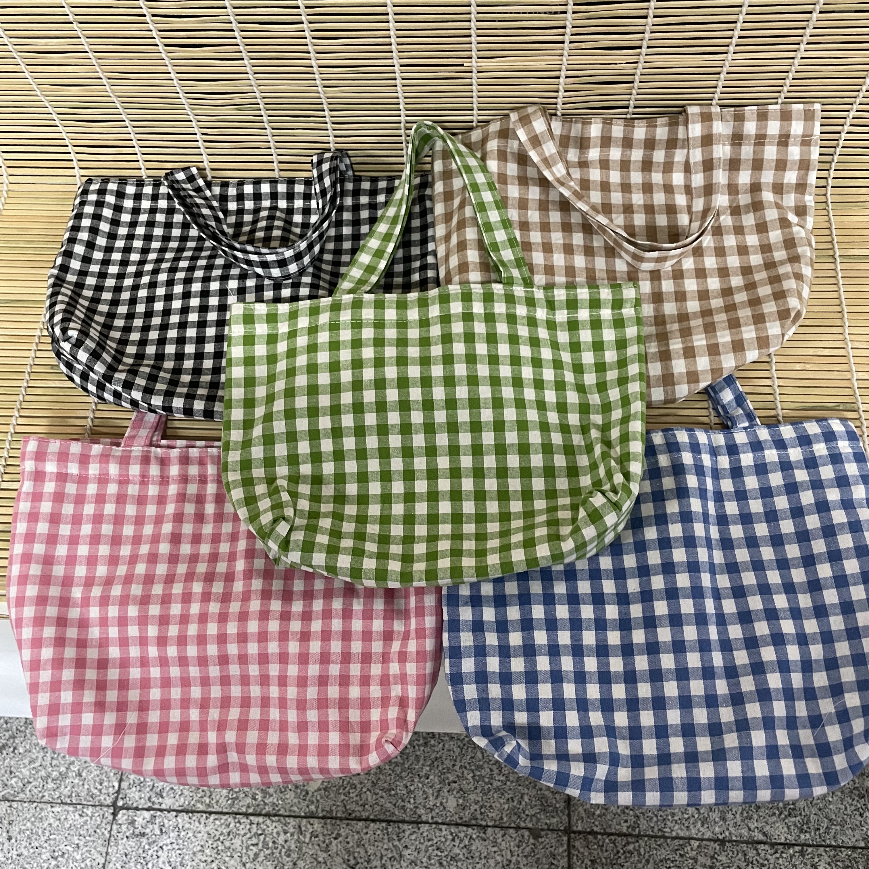 文艺清新便携便当包日系格子妈咪学生手提小包包遛弯布袋饭盒