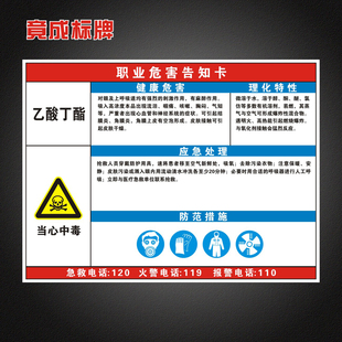 乙酸丁酯职业病危害告知卡全套工厂周知卡安全警示标识牌