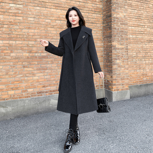 今年流行黑灰色小个子羊毛大衣外套女中长款高级收腰双面羊绒大衣