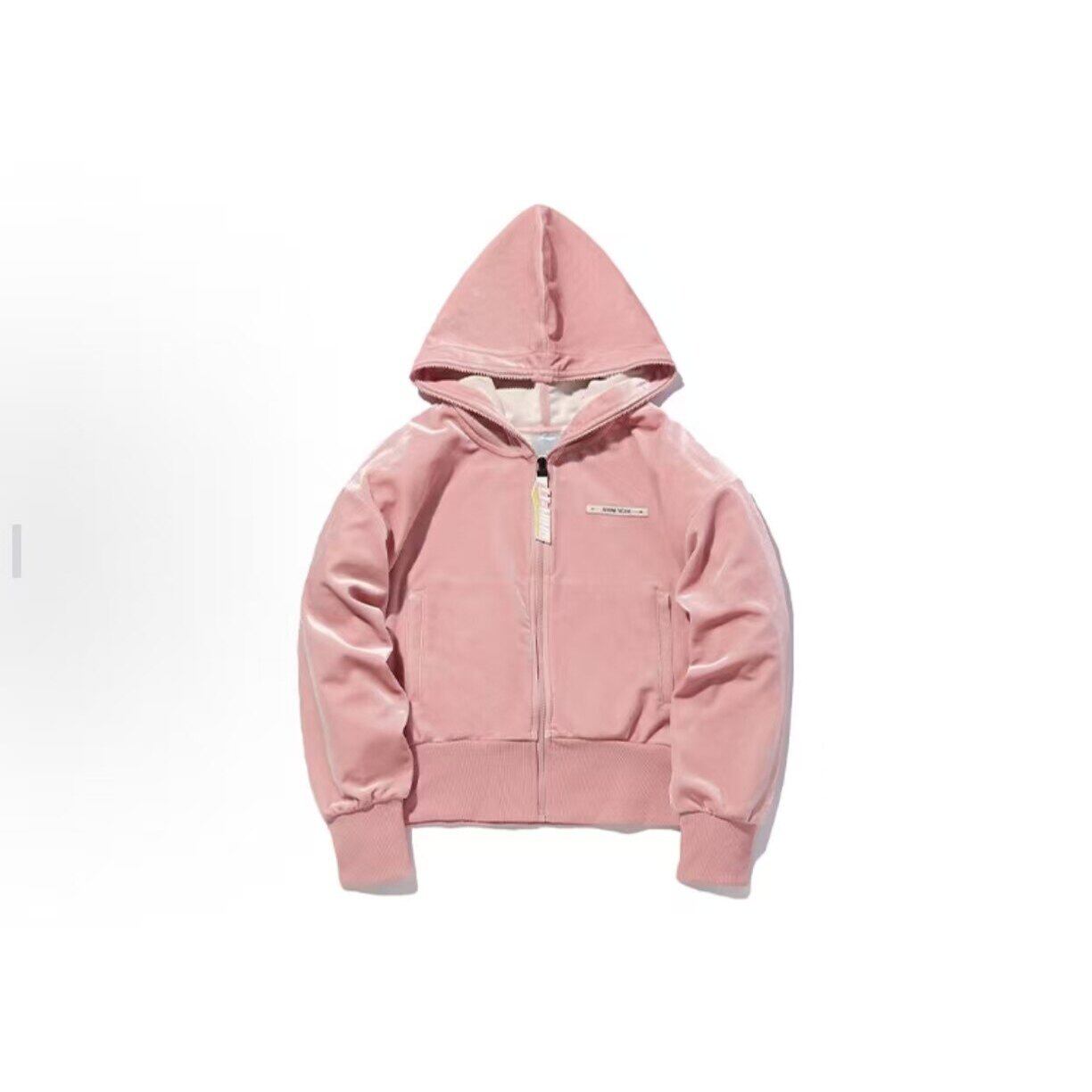 李宁女款休闲宽松开衫连帽卫衣外套丝绒面料柔软舒适百搭AWDQ354