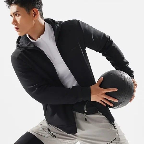 李宁正品男子运动健身系列常规型开衫舒适时尚连帽卫衣 AWDU577