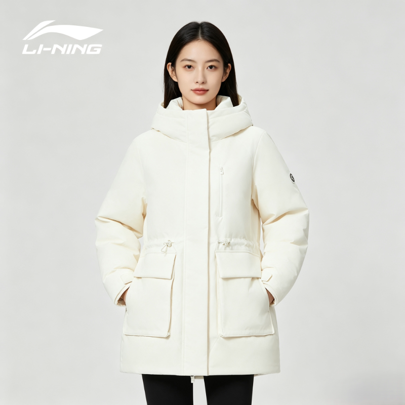 李宁中长款羽绒服女子2026冬季新款时尚潮流保暖连帽外套AYMV296