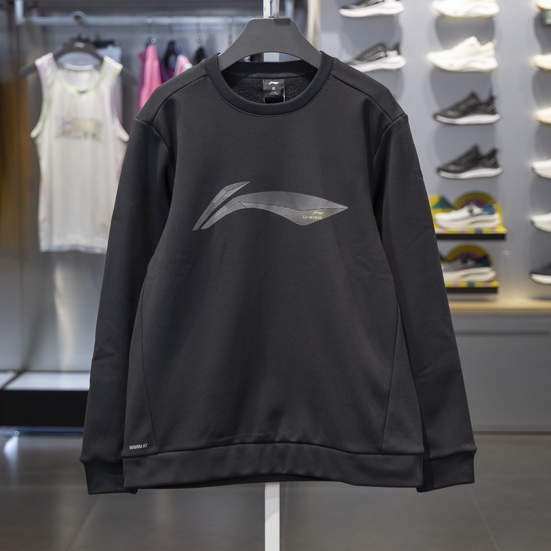 李宁男子圆领加绒保暖套头卫衣