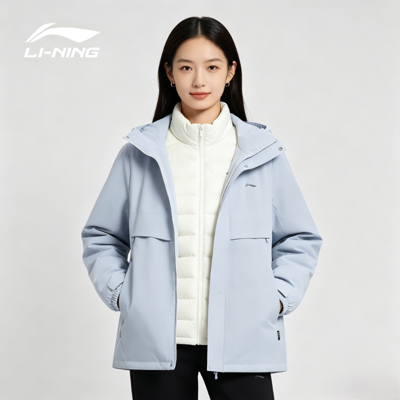李宁三合一女子2026冬户外CF溯防泼水宽松85%鸭绒保暖风衣AWBV092