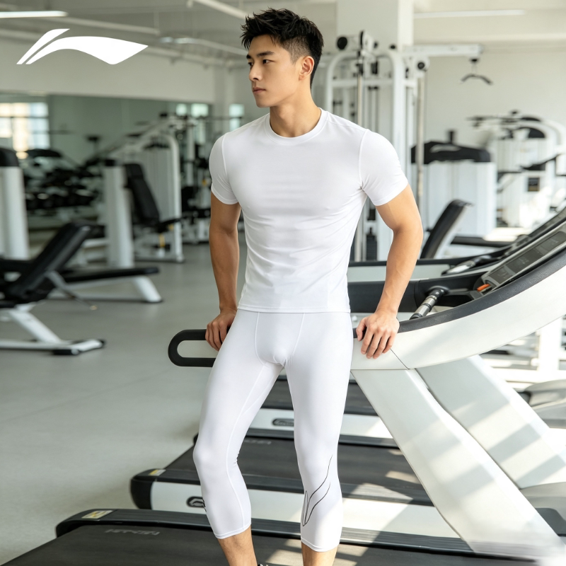 李宁CBA男子篮球新赛季七分运动紧身裤透气训练健身长裤AUQR011