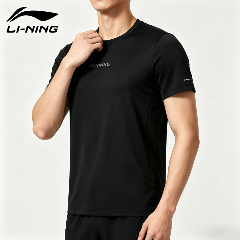 李宁黑色短袖男2026夏新款圆领休闲速干日常舒适休闲T恤ATSS061