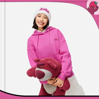 李宁卫衣皮克斯草莓熊联名系列女子加绒保暖宽松连帽卫衣AWDU436