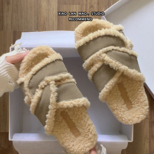 厚底加绒保暖毛毛拖鞋女外穿