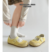 透气百搭浅口玛丽珍单鞋 法式 薄款 女夏2026年新款 魔术贴平底帆布鞋