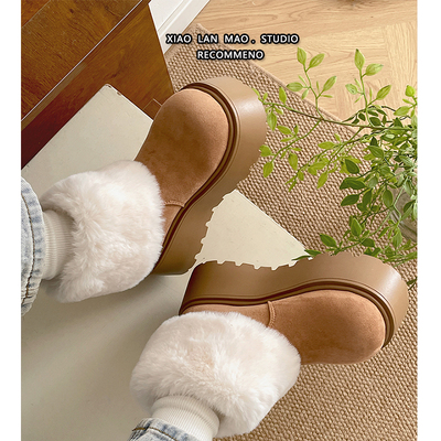 棕色复古厚底增高雪地靴女款2