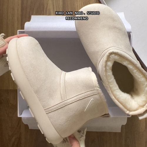 白色厚底增高百搭短筒雪地靴女