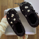 黑色绝美毛毛鞋2025秋冬新款厚底包头加绒棉鞋室内居家毛绒勃肯鞋