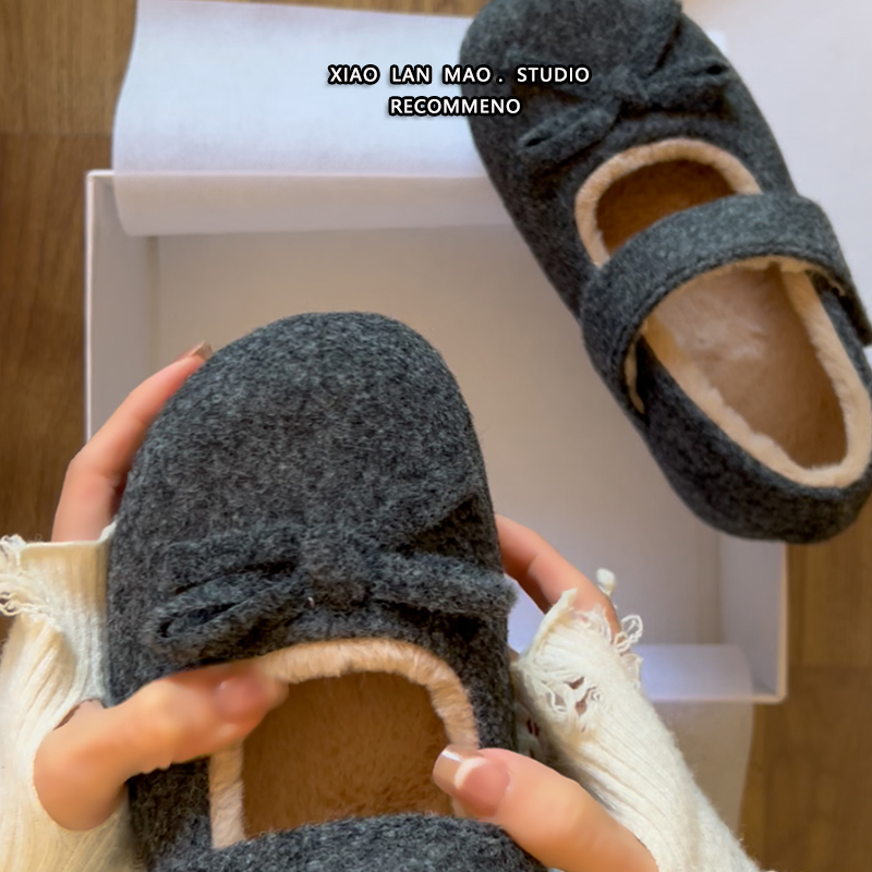 保暖厚底外穿圆头纯色加绒玛丽珍