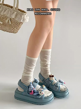 蓝色可爱卡通厚底增高凉鞋女2026新款夏季透气配裙子外穿百搭拖鞋