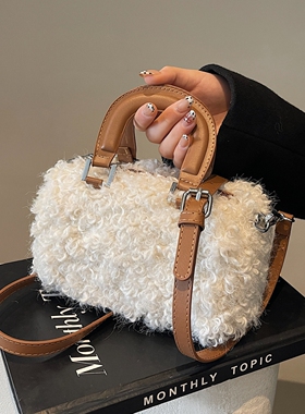 超火小众羊羔毛包包女2026新款冬季时尚毛绒斜挎包毛毛手提枕头包