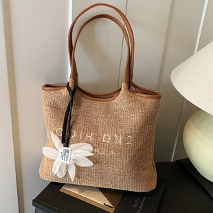 海边度假风编织沙滩包女2026新款休闲通勤单肩包大容量草编托特包