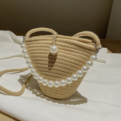 编织包夏天珍珠手提水桶包斜挎包