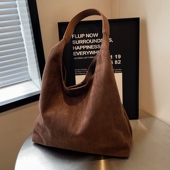 韩版 麂皮绒大包包女2025新款 秋冬百搭单肩包复古大容量通勤托特包