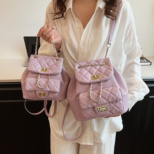 时尚简约高级感菱格链条双肩包