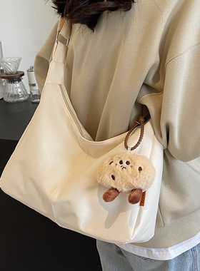 简约大容量尼龙帆布包包女休闲学生上课通勤单肩包轻便斜挎托特包