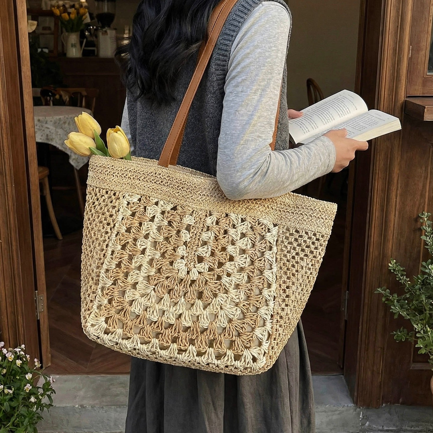 镂空编织草编包女2026新款夏季大容量通勤托特包海边度假风沙滩包,箱包皮具/热销女包/男包,通用款女包,淘宝优惠券,粉丝福利购,淘宝优惠卷