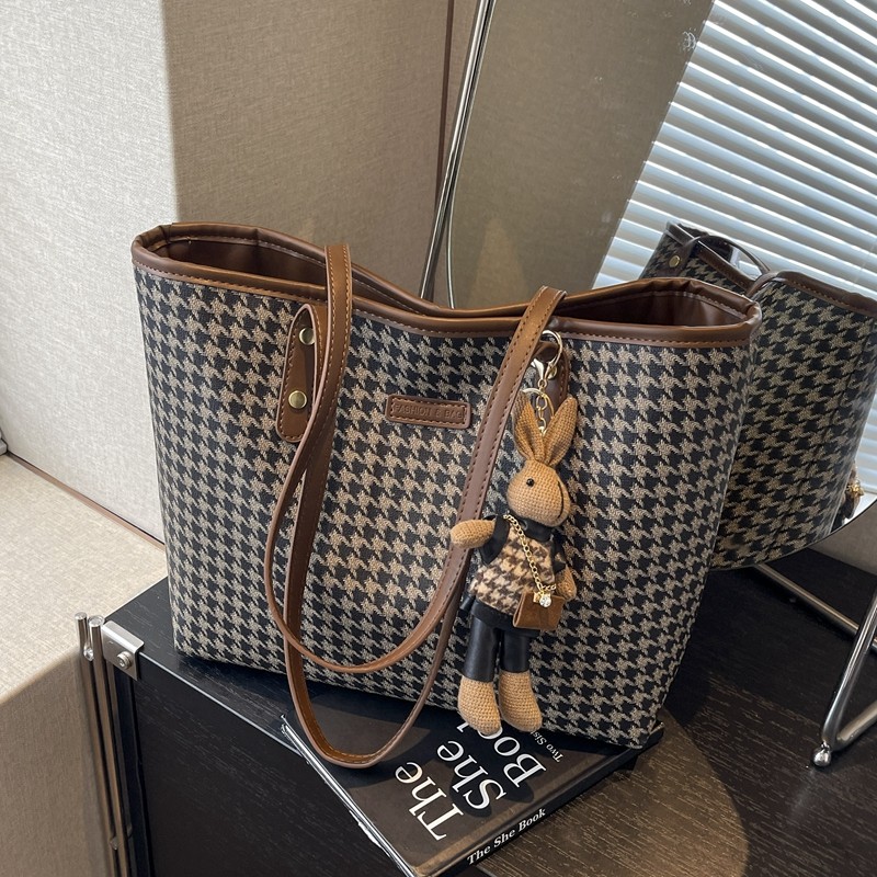 千鸟格大容量包包女秋冬时尚流行单肩包休闲上班通勤托特包购物袋,箱包皮具/热销女包/男包,通用款女包,淘宝优惠券,粉丝福利购,淘宝优惠卷