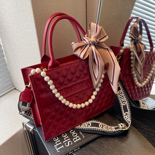 红色结婚包包2025新款高级感手提婚包女新娘包斜挎包大容量托特包