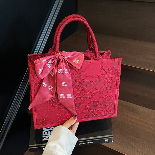 红色大容量托特包结婚礼物新娘包