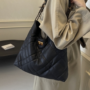 菱格链条包包女2025新款秋冬上班通勤单肩包复古大容量斜挎托特包