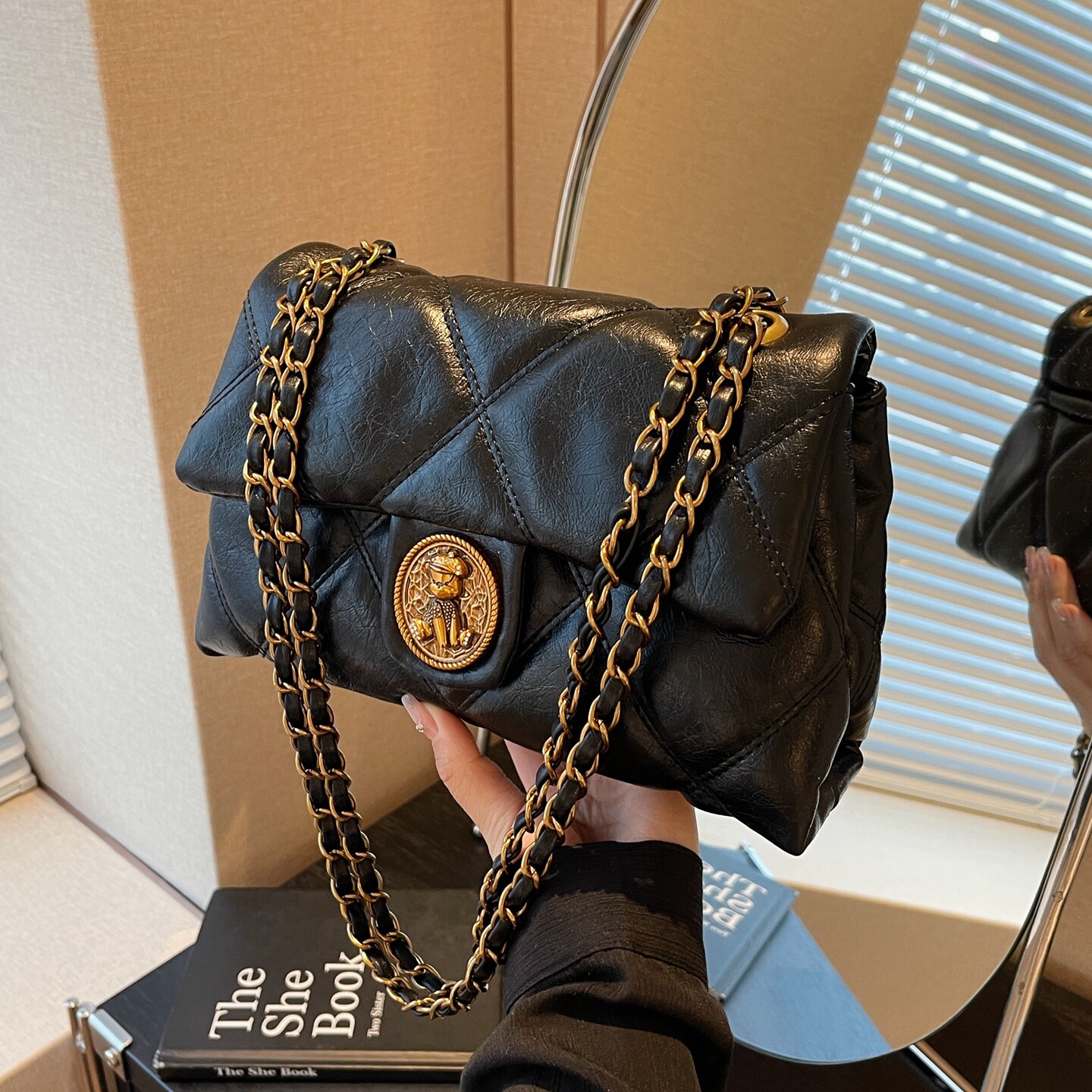 通勤包包女2026新款女包春夏单肩腋下包复古高级感菱格链条斜挎包