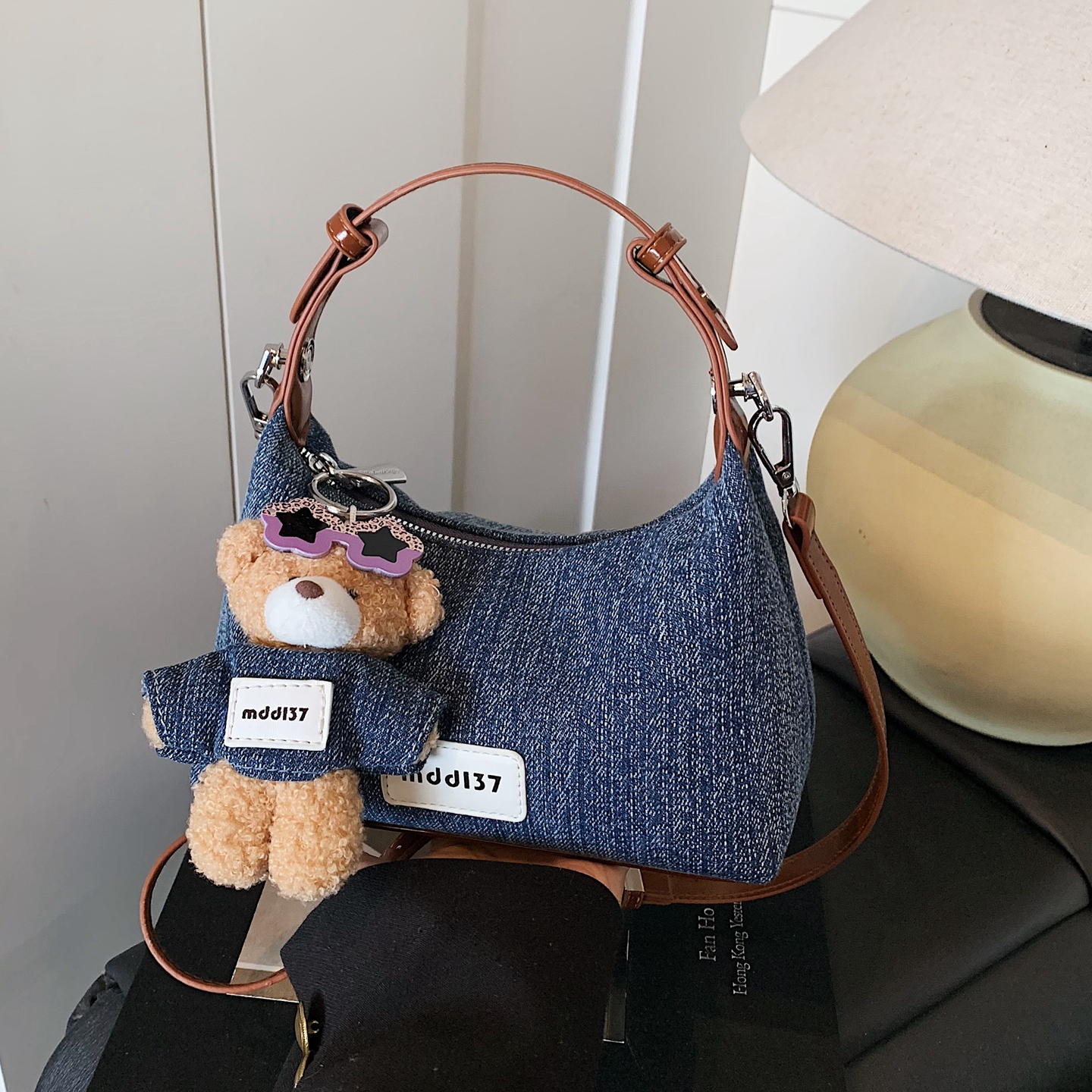 时尚牛仔布斜挎包休闲手提饺子包