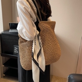 大容量草编包包女2026新款 休闲单肩包海边度假沙滩编织托特包 夏季